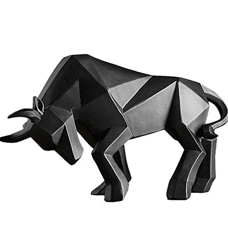 Geometric bull sculpture on a white background
