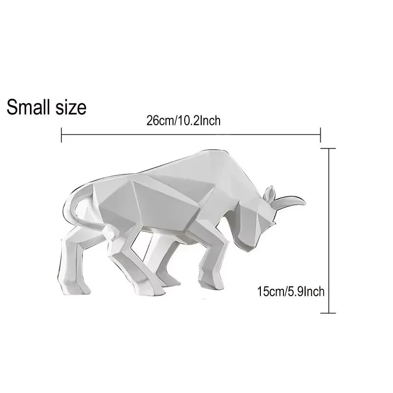 Small geometric bull figurine with dimensions on a white background