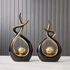Abstract Ceramic Golden Orb Sculptures – Light Luxury Living Room Accents For Coffee Table Dining Room Table Statement Art Pieces For Contemporary Interiors