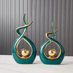 Abstract Ceramic Golden Orb Sculptures – Light Luxury Living Room Accents For Coffee Table Dining Room Table Statement Art Pieces For Contemporary Interiors