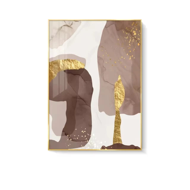 Abstract art print with gold accents on a white background