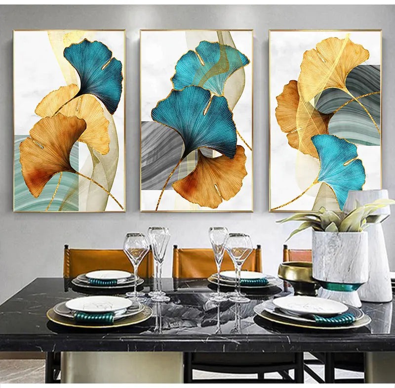 Abstract Exotic Botanical Wall Art Fine Art Canvas Prints Blue Green Yellow Floral Pictures For Living Room Bedroom Light Luxury Home Decor