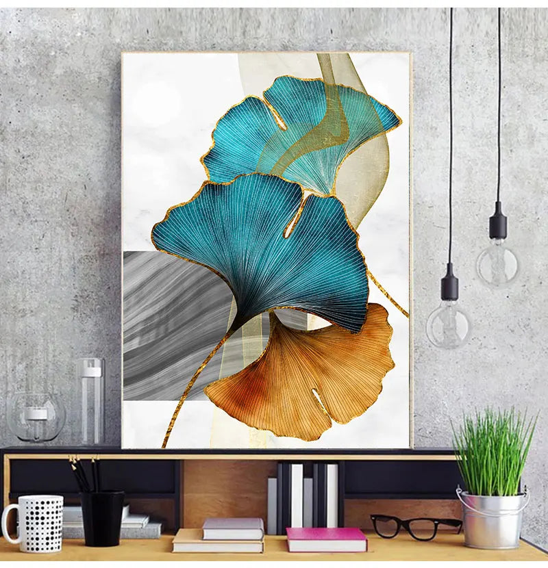 Abstract Exotic Botanical Wall Art Fine Art Canvas Prints Blue Green Yellow Floral Pictures For Living Room Bedroom Light Luxury Home Decor