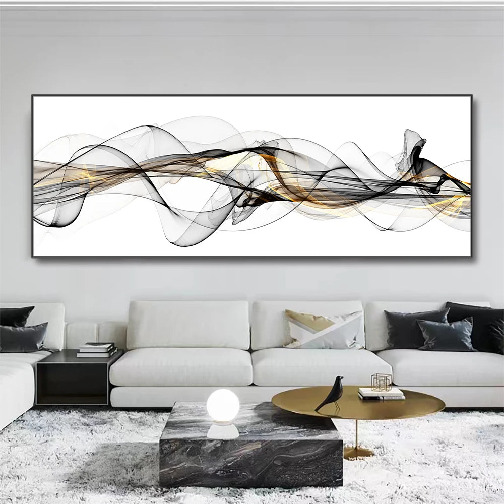 Abstract Flowing Lines Minimalist Wall Art Fine Art Canvas Print Wide Format Picture For Modern Apartment Above The Sofa Wide Art For Above The Bed