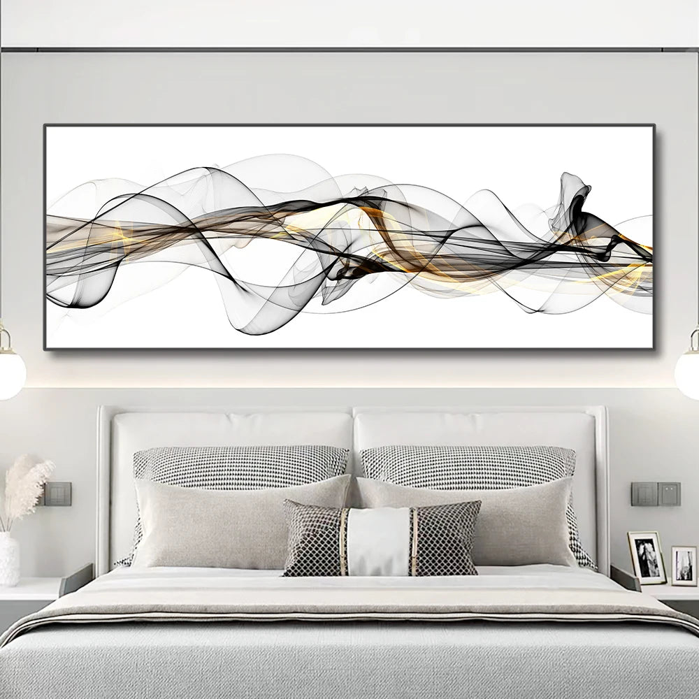 Abstract Flowing Lines Minimalist Wall Art Fine Art Canvas Print Wide Format Picture For Modern Apartment Above The Sofa Wide Art For Above The Bed