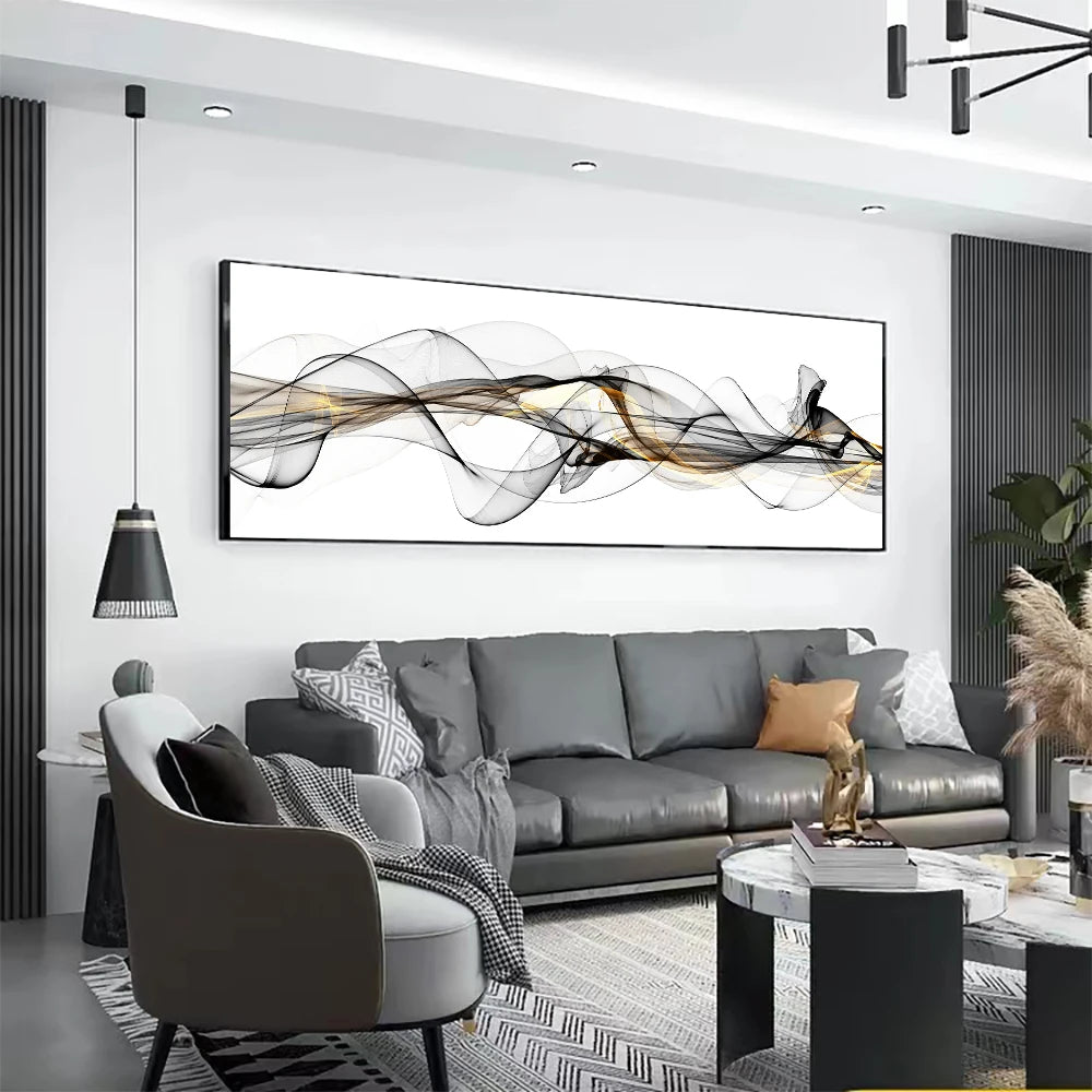 Abstract Flowing Lines Minimalist Wall Art Fine Art Canvas Print Wide Format Picture For Modern Apartment Above The Sofa Wide Art For Above The Bed