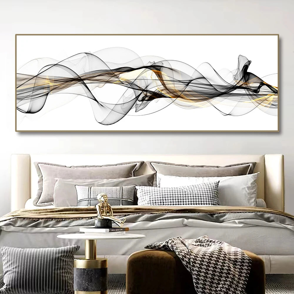 Abstract Flowing Lines Minimalist Wall Art Fine Art Canvas Print Wide Format Picture For Modern Apartment Above The Sofa Wide Art For Above The Bed
