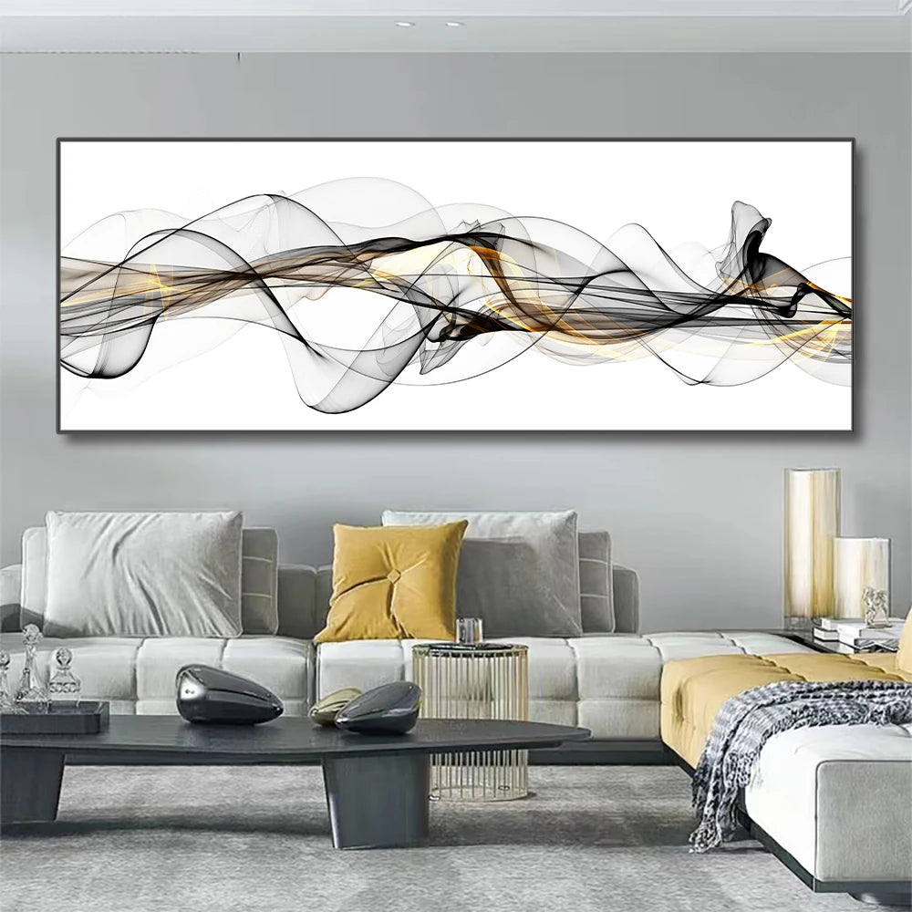 Abstract Flowing Lines Minimalist Wall Art Fine Art Canvas Print Wide Format Picture For Modern Apartment Above The Sofa Wide Art For Above The Bed