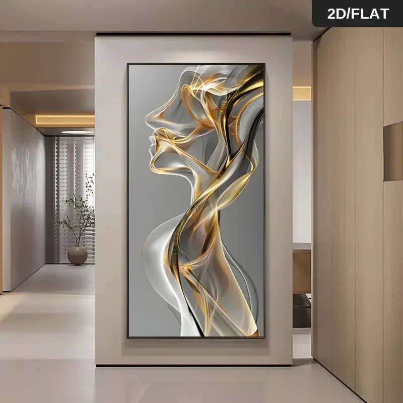 Abstract Flowing Portrait Wall Art Fine Art Canvas Print Grey Black Golden Picture For Modern Entranceway Hallway Reception Room Decor