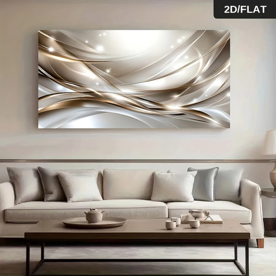 Abstract Flowing Silver Ripple Wall Art Fine Art Canvas Print Picture For Modern Apartment Living Room Above The Sofa Art For Above The Bed