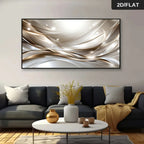 Abstract Flowing Silver Ripple Wall Art Fine Art Canvas Print Picture For Modern Apartment Living Room Above The Sofa Art For Above The Bed