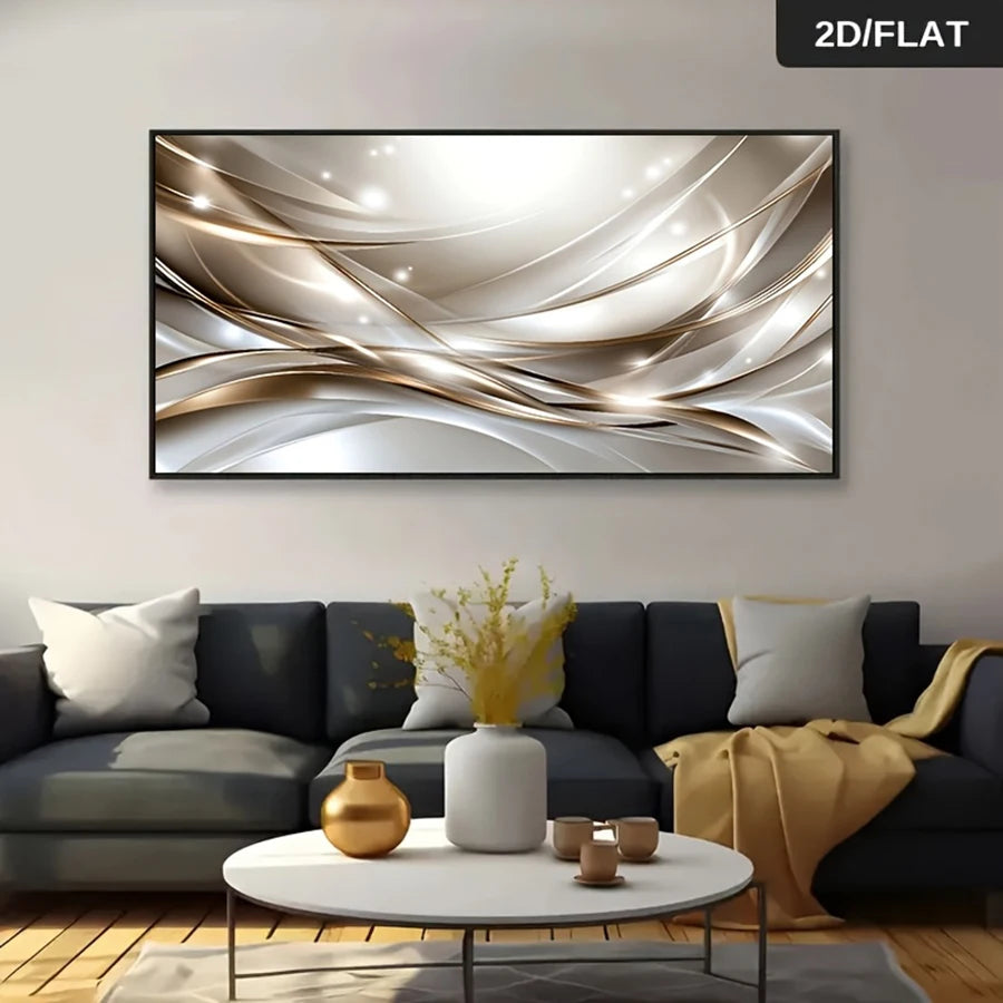 Abstract Flowing Silver Ripple Wall Art Fine Art Canvas Print Picture For Modern Apartment Living Room Above The Sofa Art For Above The Bed