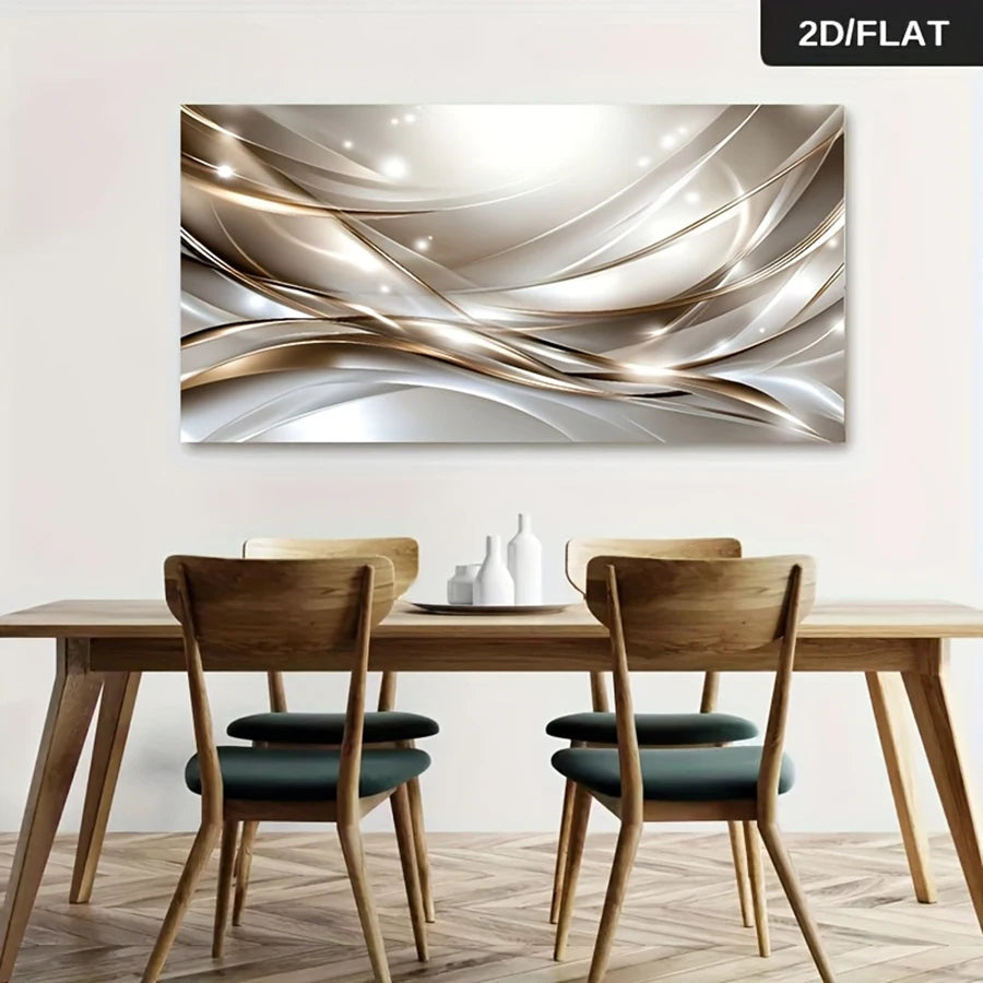 Abstract Flowing Silver Ripple Wall Art Fine Art Canvas Print Picture For Modern Apartment Living Room Above The Sofa Art For Above The Bed
