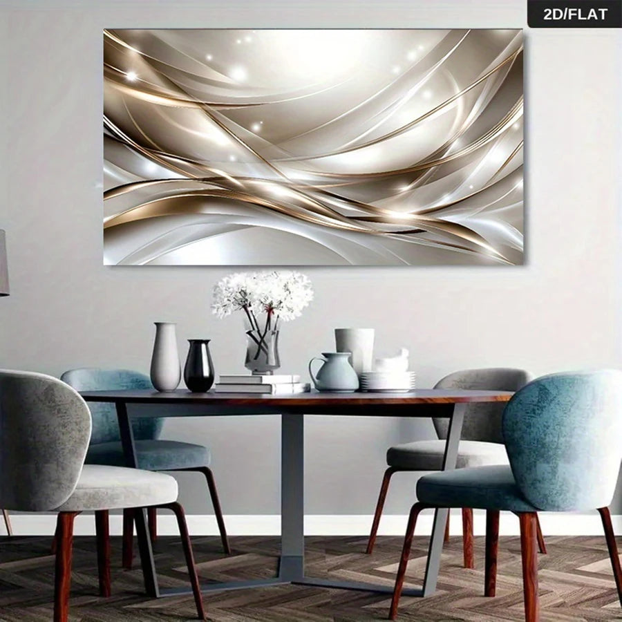 Abstract Flowing Silver Ripple Wall Art Fine Art Canvas Print Picture For Modern Apartment Living Room Above The Sofa Art For Above The Bed