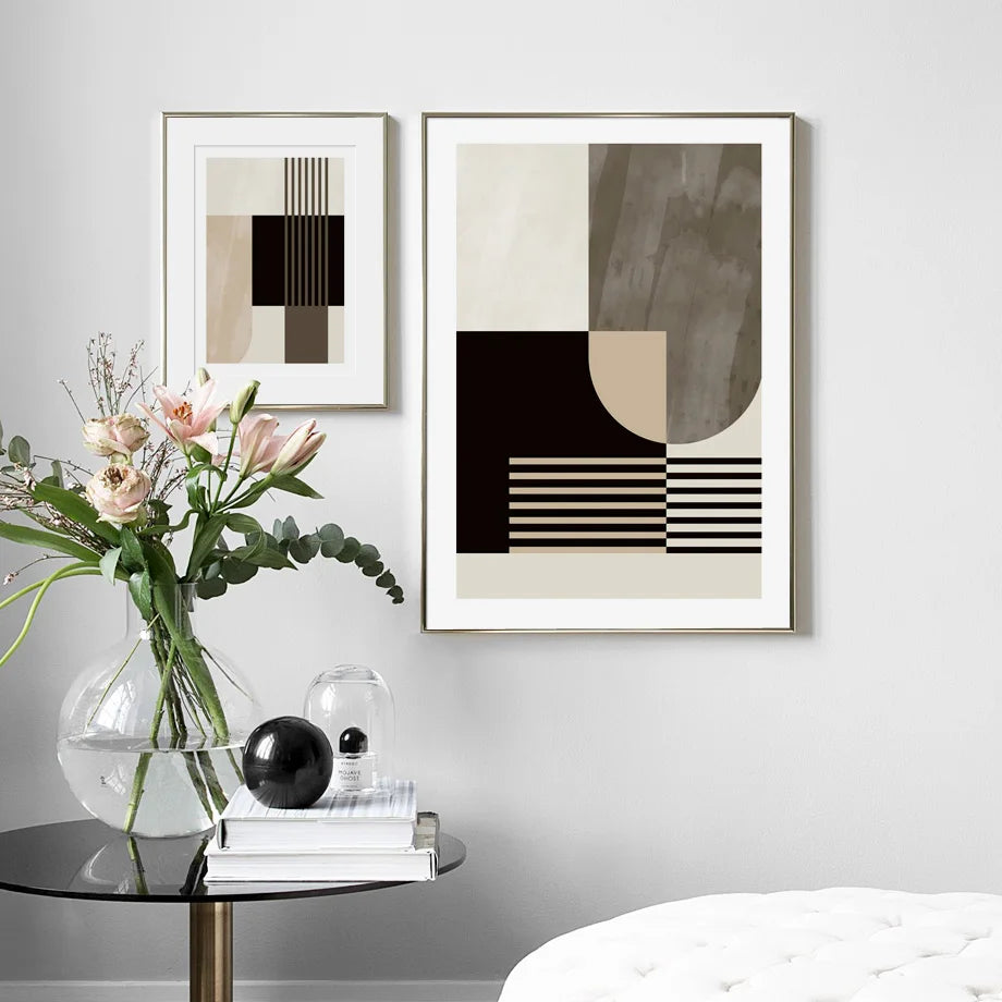Abstract Geometric Color Blocks Wall Art Fine Art Canvas Prints Neutral Colors Pictures For Modern Living Room Art For Contemporary Interiors