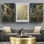 Abstract Geometric Formations Black Golden Wall Art Fine Art Canvas Prints Modern Aesthetics Art Pictures For Living Room Home Office Decor