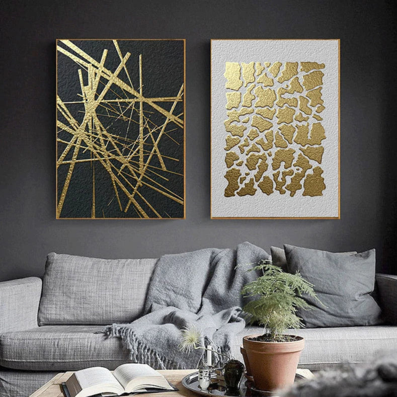 Abstract Geometric Formations Black Golden Wall Art Fine Art Canvas Prints Modern Aesthetics Art Pictures For Living Room Home Office Decor 2025