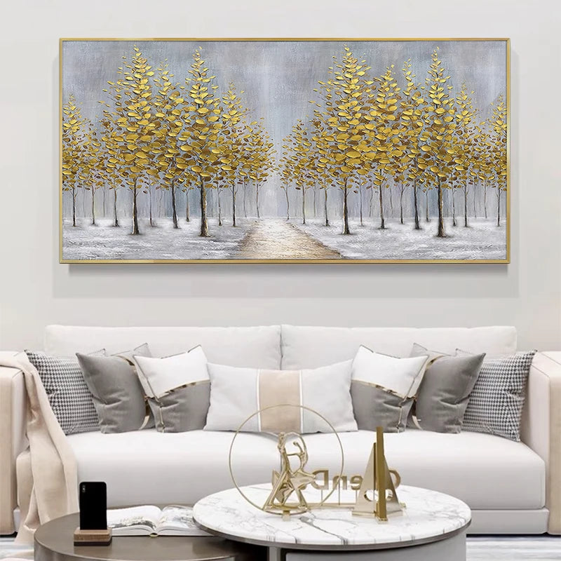 Abstract Golden Tree Auspicious Wall Art Fine Art Canvas Prints Pictures For Foyer Reception Entranceway Art For Home Office Interiors 2025
