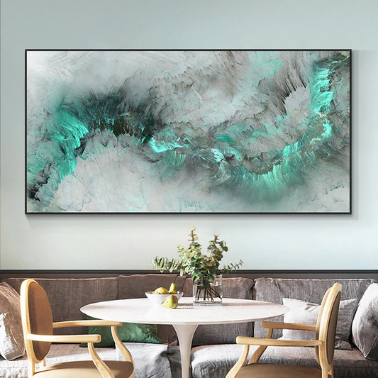 Abstract Green Alien Cloud Wall Art Fine Art Canvas Prints Jade Green Grey Sky Picture For Modern Apartment Living Room Home Office Decor