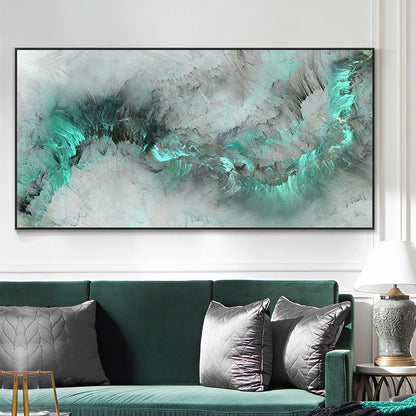 Abstract Green Alien Cloud Wall Art Fine Art Canvas Prints Jade Green Grey Sky Picture For Modern Apartment Living Room Home Office Decor