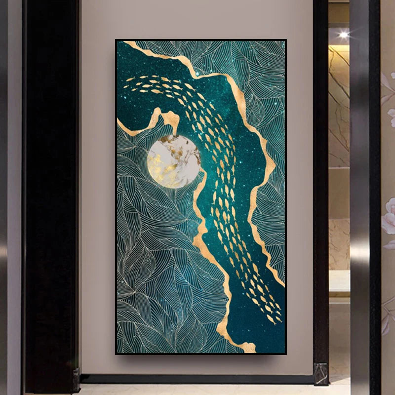 Abstract Green Aqua Auspicious Wall Art Fine Art Canvas Prints Modern Pictures For Living Room Dining Room Light Luxury Foyer Art Decor