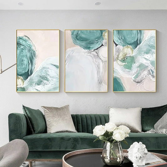 Abstract Green Aqua Sandy Beach Seascape Wall Art Fine Art Canvas Prints Pictures For Modern Apartment Living Room Bedroom Art Decor