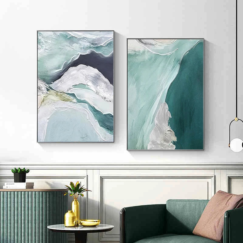 Abstract Green Aqua Sandy Beach Seascape Wall Art Fine Art Canvas Prints Pictures For Modern Apartment Living Room Bedroom Art Decor