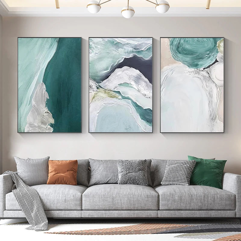 Abstract Green Aqua Sandy Beach Seascape Wall Art Fine Art Canvas Prints Pictures For Modern Apartment Living Room Bedroom Art Decor