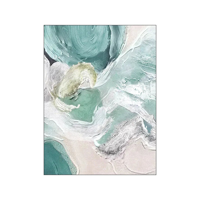 Abstract Green Aqua Sandy Beach Seascape Wall Art Fine Art Canvas Prints Pictures For Modern Apartment Living Room Bedroom Art Decor