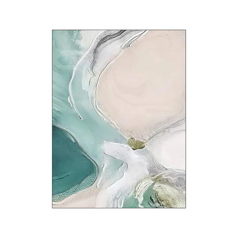 Abstract Green Aqua Sandy Beach Seascape Wall Art Fine Art Canvas Prints Pictures For Modern Apartment Living Room Bedroom Art Decor