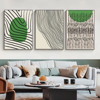 Abstract Green Geometric Line Art Wall Art Fine Art Canvas Prints Pictures For Modern Apartment Living Room Home Office Art Decor