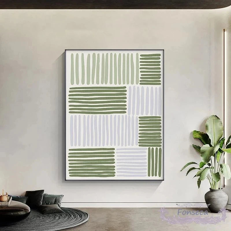 Abstract Green Geometric Line Art Wall Art Fine Art Canvas Prints Pictures For Modern Apartment Living Room Home Office Art Decor