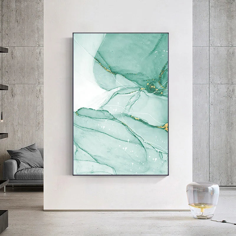 Abstract Green Golden Marble Print Wall Art Fine Art Canvas Prints Pictures For Modern Apartment Living Room Hotel Room Art Decor