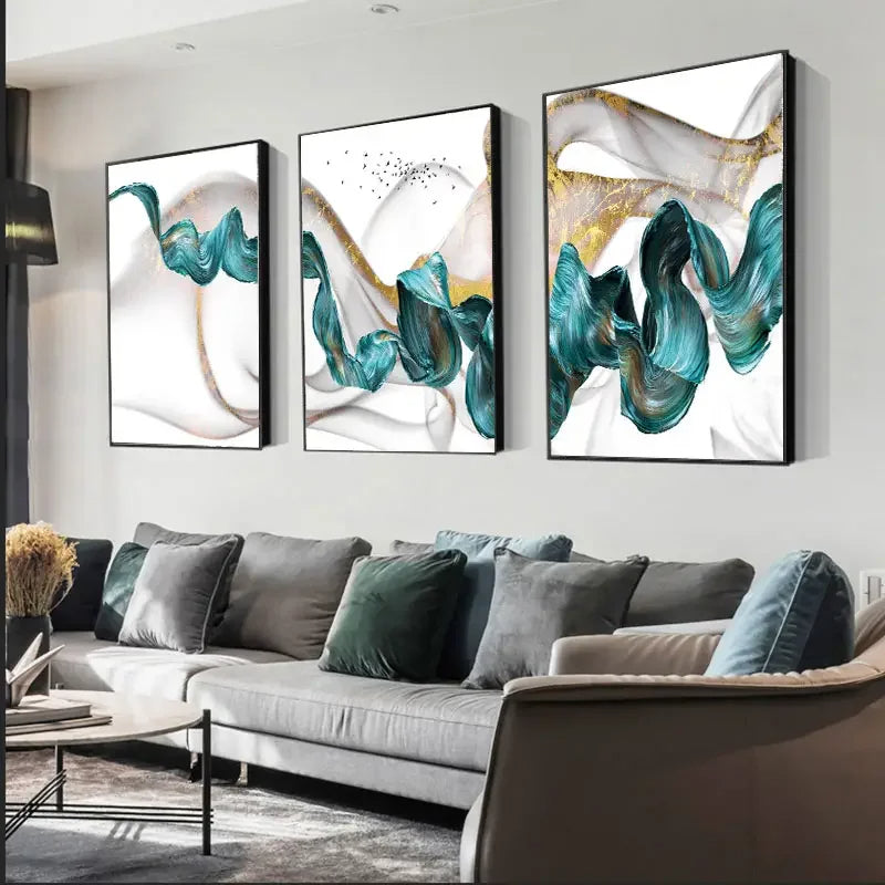 Abstract Green Jade Flowing Bio-Ribbon Wall Art Fine Art Canvas Prints Chic Pictures For Living Room Dining Room Modern Home Decor