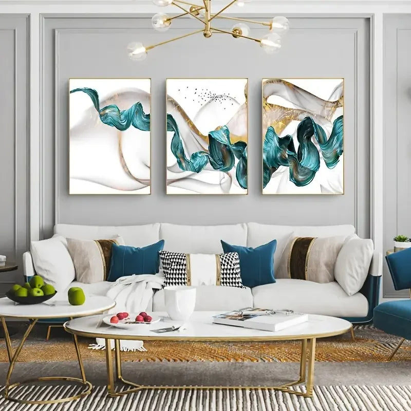 Abstract Green Jade Flowing Bio-Ribbon Wall Art Fine Art Canvas Prints Chic Pictures For Living Room Dining Room Modern Home Decor
