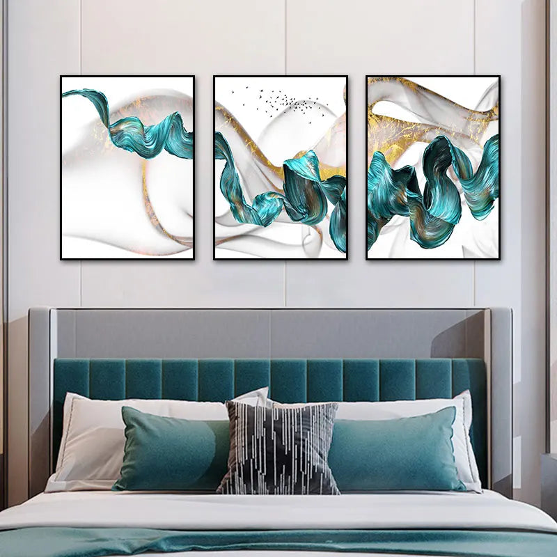 Abstract Green Jade Flowing Ribbon Wall Art Fine Art Canvas Prints Chic Pictures For Living Room Dining Room Modern Home Decor