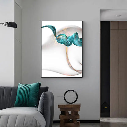 Abstract Green Jade Flowing Ribbon Wall Art Fine Art Canvas Prints Chic Pictures For Living Room Dining Room Modern Home Decor