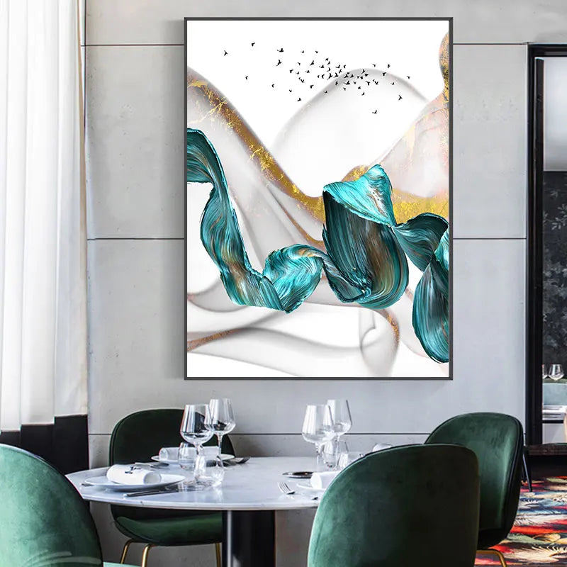 Abstract Green Jade Flowing Ribbon Wall Art Fine Art Canvas Prints Chic Pictures For Living Room Dining Room Modern Home Decor