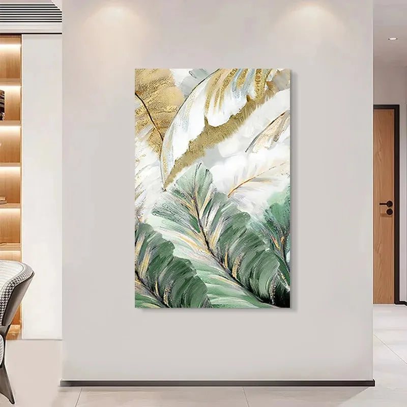 Abstract Green Leaves Modern Botanical Abstract Green Leaves Wall Art Fine Art Canvas Prints Pictures For Living Room Dining Room Art Decor