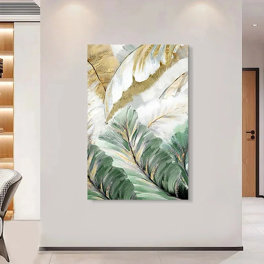 Abstract Green Leaves Modern Botanical Abstract Green Leaves Wall Art Fine Art Canvas Prints Pictures For Living Room Dining Room Art Decor