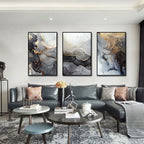 Abstract Grey Golden Veined Marble Print Wall Art Fine Art Canvas Prints Posters Pictures For Modern Apartment Living Room Art Decoration