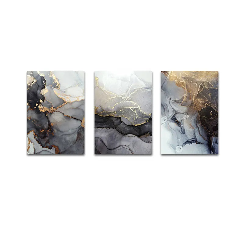 Abstract Grey Golden Veined Marble Print Wall Art Fine Art Canvas Prints Posters Pictures For Modern Apartment Living Room Art Decoration