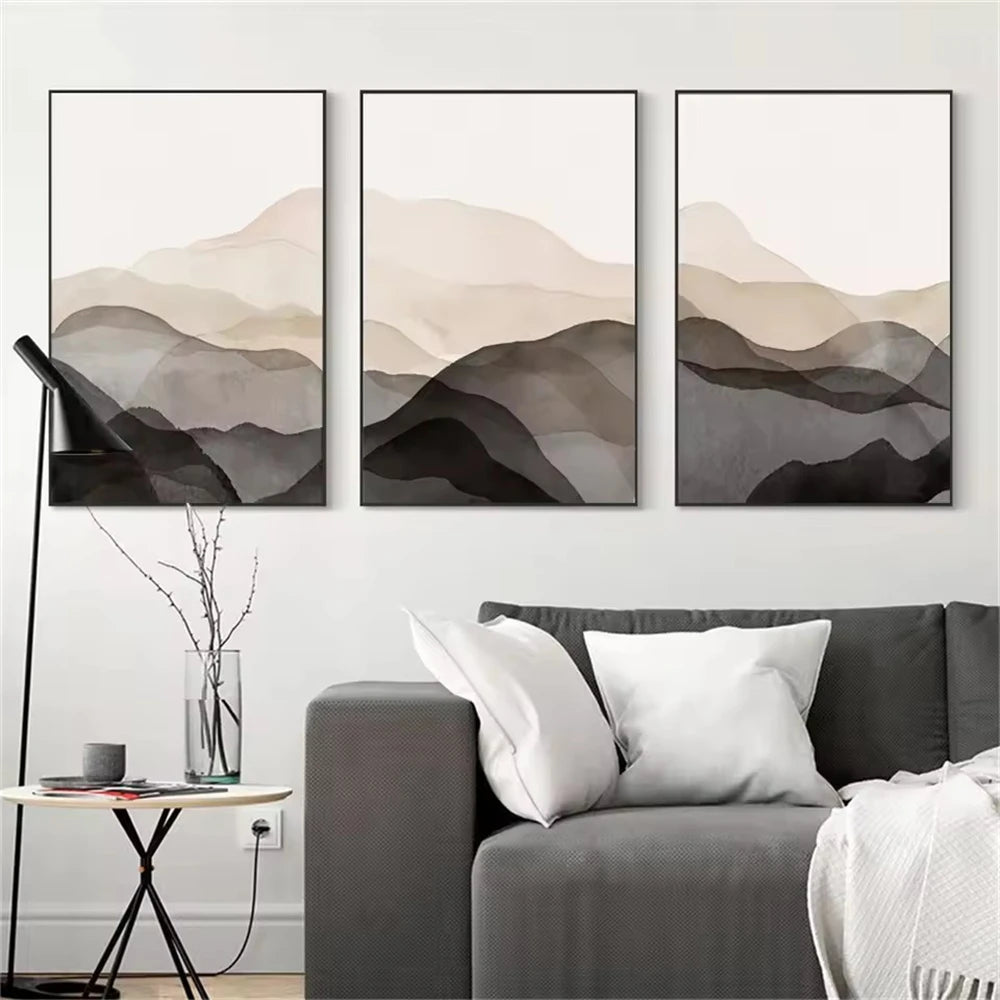 Abstract Minimalist Boho Mountain Black Beige Vintage Wall Art Canvas Painting Posters Prints Wall Pictures Living Room Decor