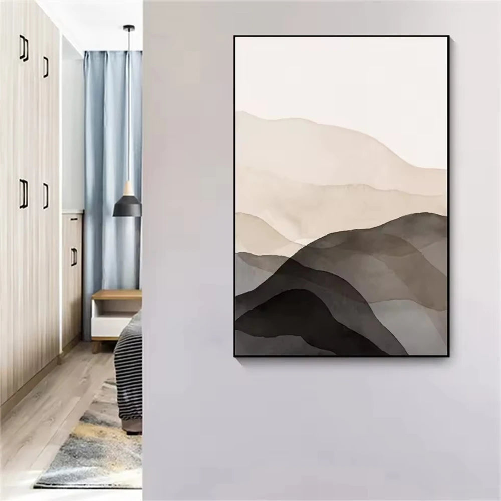 Abstract Minimalist Boho Mountain Black Beige Vintage Wall Art Canvas Painting Posters Prints Wall Pictures Living Room Decor