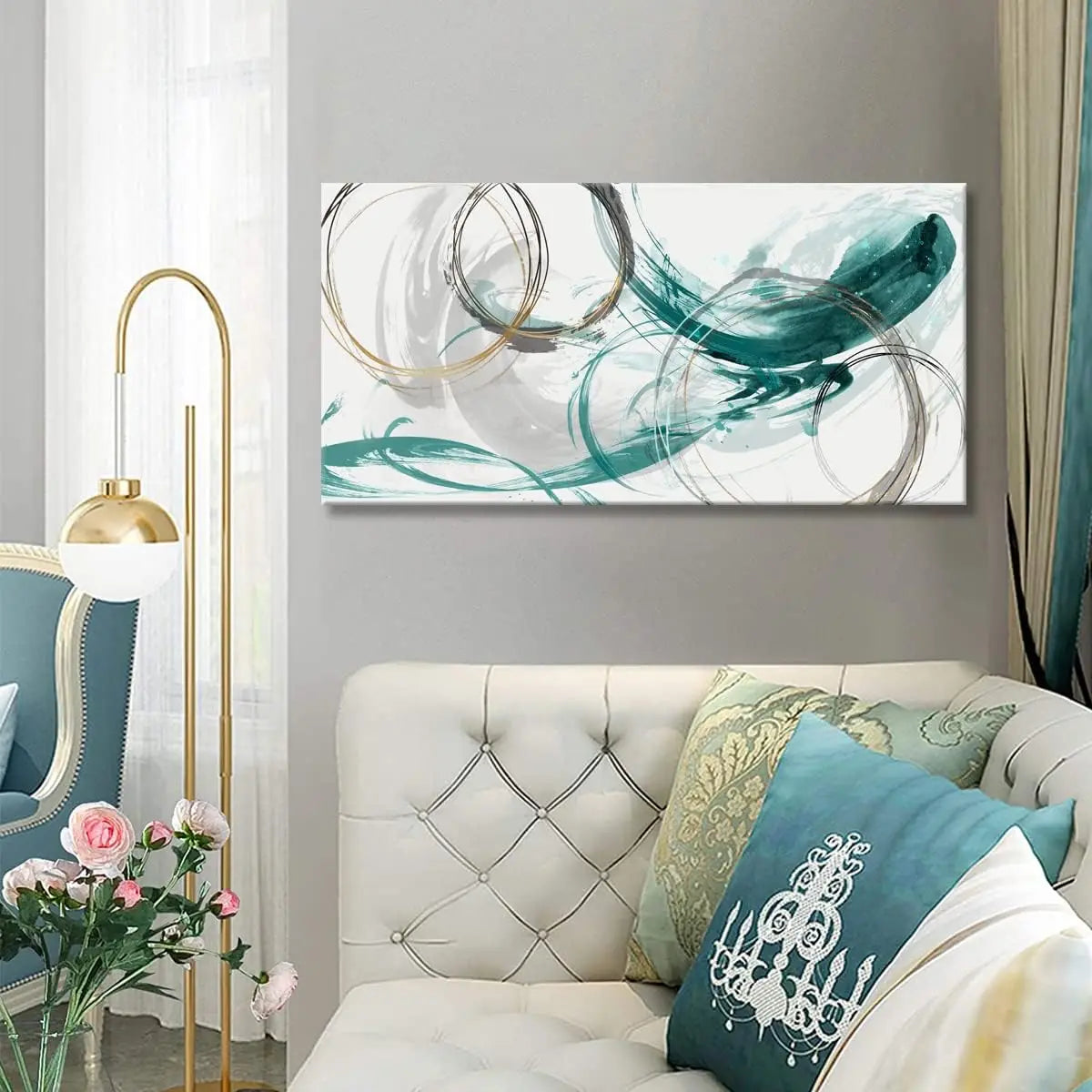 Abstract Minimalist Golden Grey Green Flowing Wall Art Fine Art Canvas Prints Pictures For Living Room Dining Room Modern Bedroom Art Decor