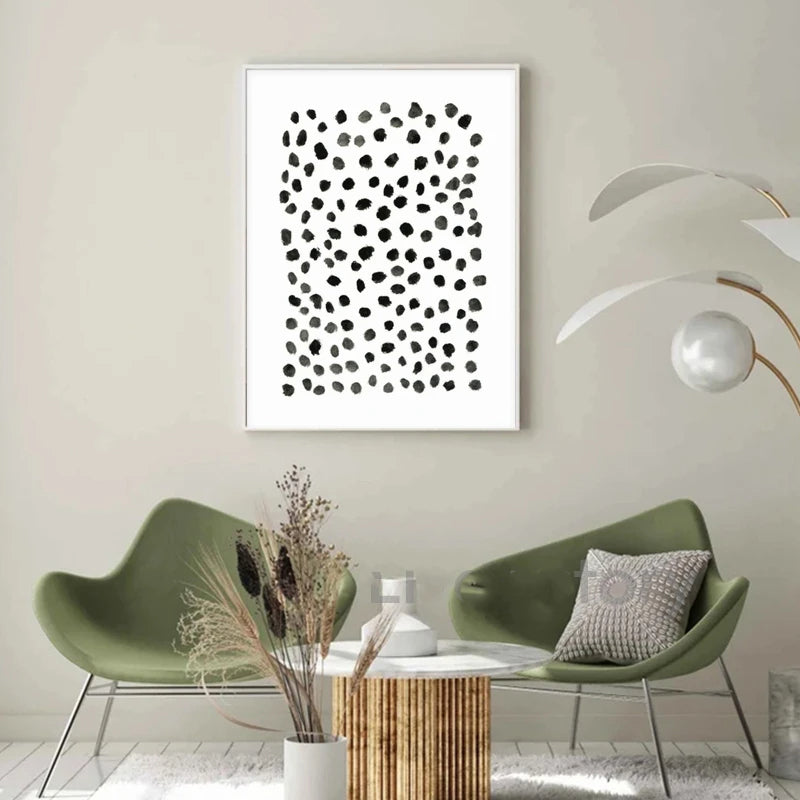 Abstract Minimalist Scandinavian Dot Art Wall Art Fine Art Canvas Prints Shades Of Beige Black Brown Neutral Color Pictures For Modern Living Room Home Decor