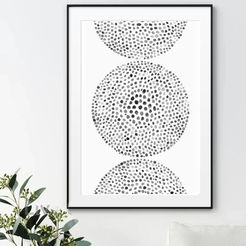 Abstract Minimalist Scandinavian Dot Art Wall Art Fine Art Canvas Prints Shades Of Beige Black Brown Neutral Color Pictures For Modern Living Room Home Decor