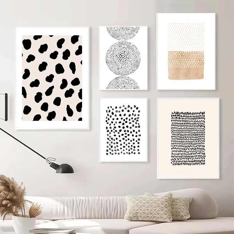 Abstract Minimalist Scandinavian Dot Art Wall Art Fine Art Canvas Prints Shades Of Beige Black Brown Neutral Color Pictures For Modern Living Room Home Decor
