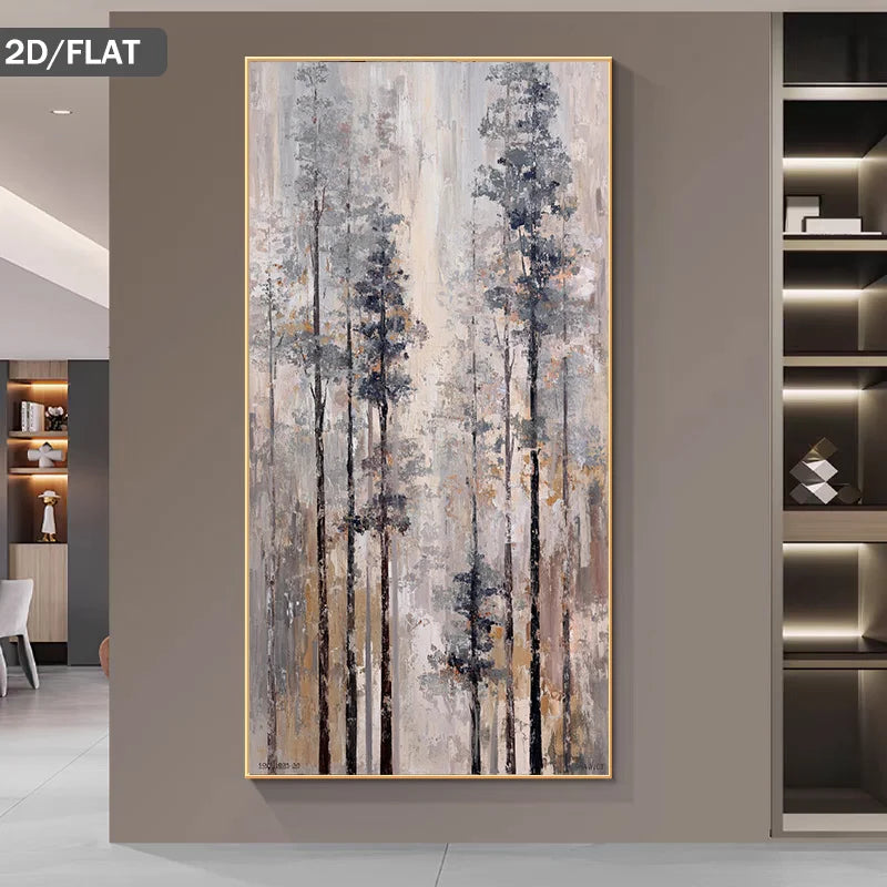 Abstract Misty Forest Landscape Wall Art Fine Art Canvas Print Neutral Tones Artwork For Modern Apartment Entrance Hallway Foyer Art Decor