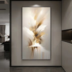 Abstract art piece in a modern living room setting
